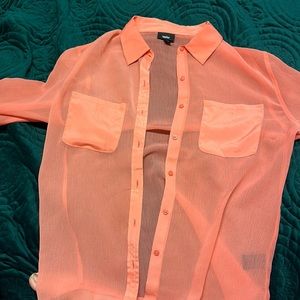 Sheer, peach, button up blouse